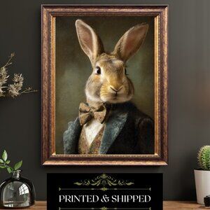 Victorian Gentleman Rabbit Portrait Vintage Anthropomorphic Bunny Art Print